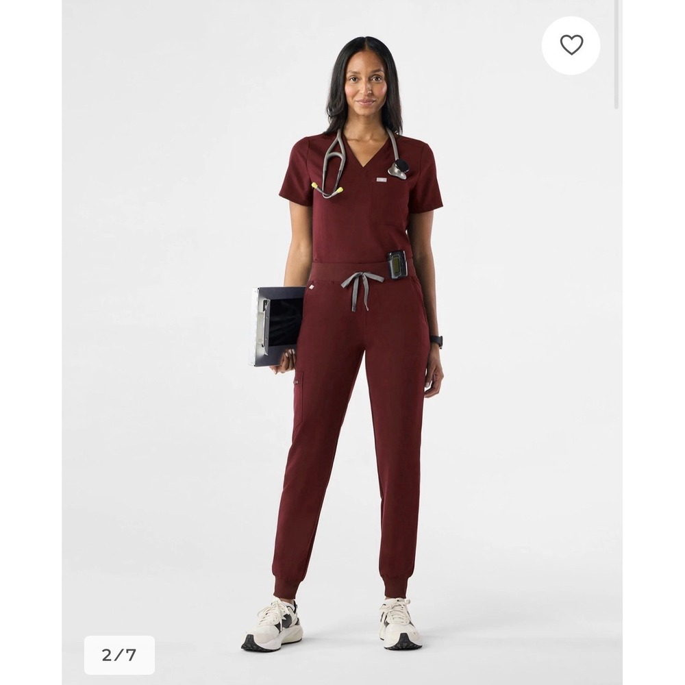 FIGS Catarina Burgundy Scrub Set Joggers Size XS / P & V-Neck Top Size Small
